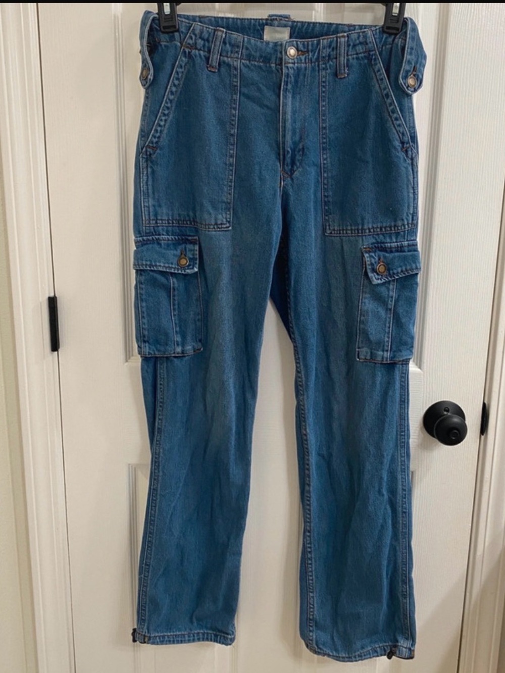 Simple Society Size 5/27 Denim Cargo Jeans Y2K Utility Drawstring Hem